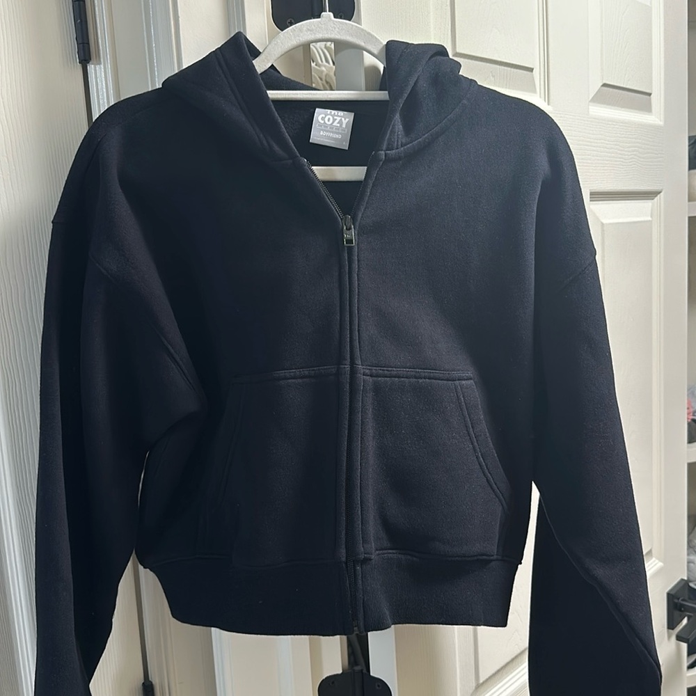 TNA Cozy Fleece Boyfriend Cropped Zip Up